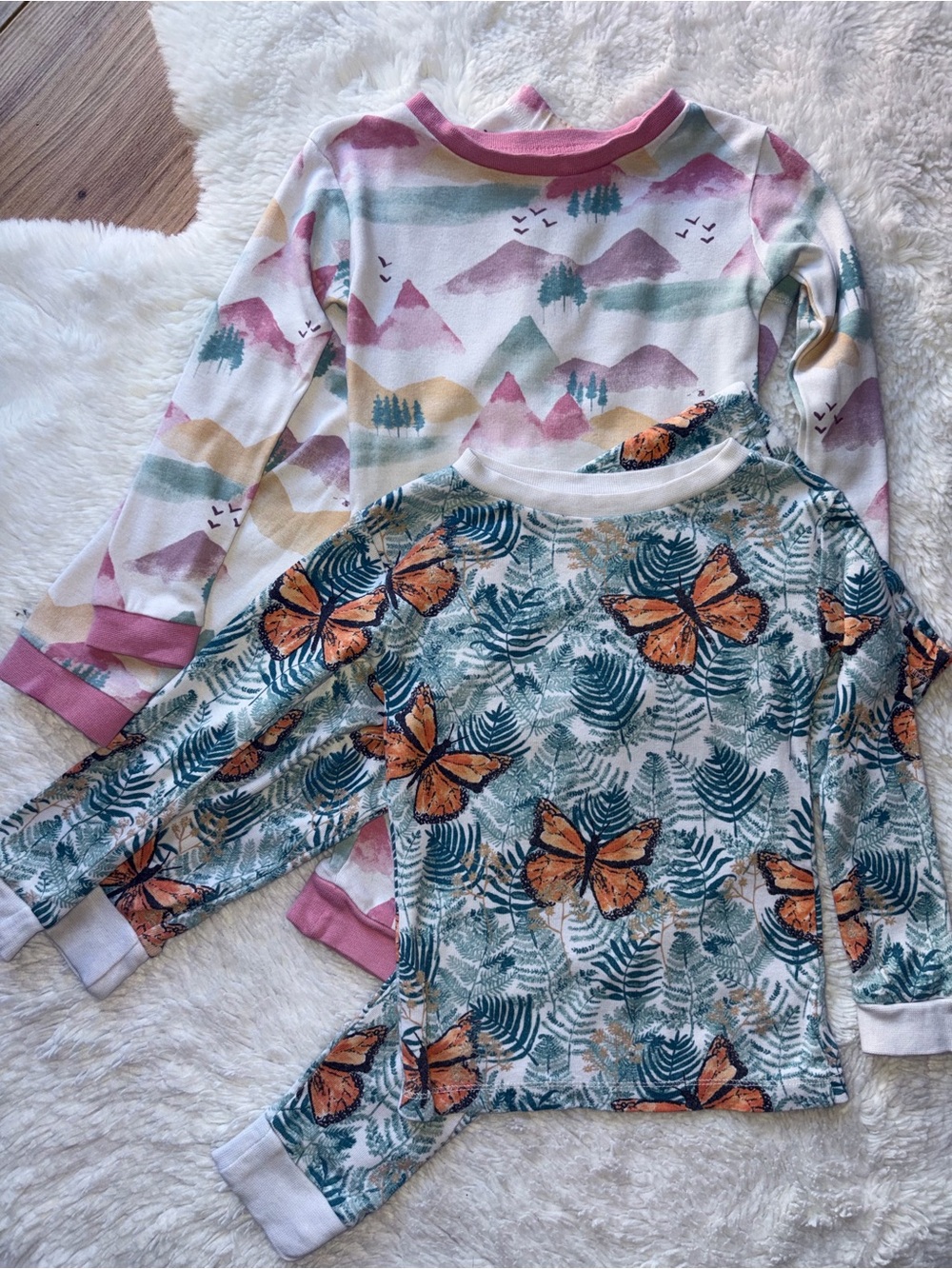Two Burt’s Bees Kids Girls 2T Pajama Sets Organic Cotton Butterflies Watercolor